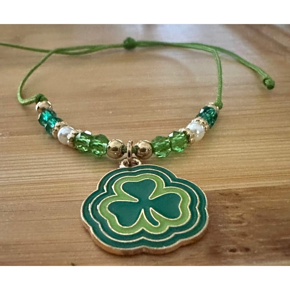St Patricks Day Shamrock Knotted String Beaded Bracelet Anklet New Festi…